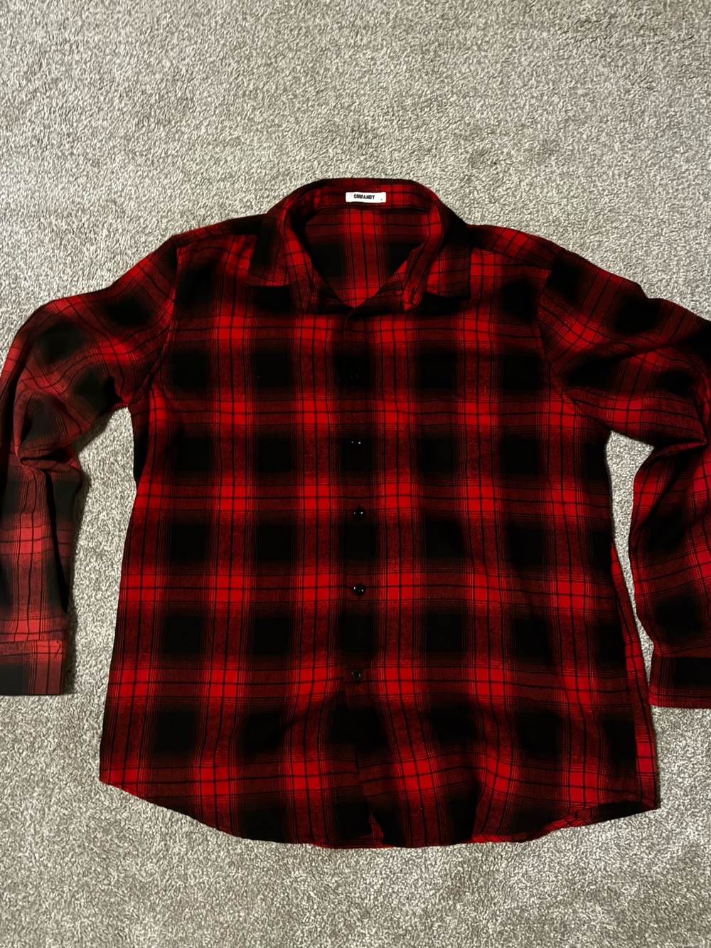Men's Red Plaid Button-Down Shirt - COOFANDY